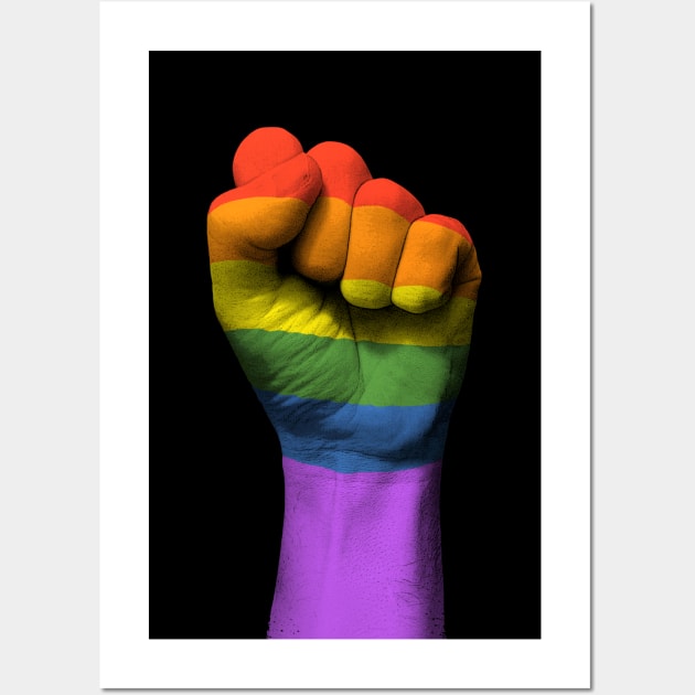 Gay Pride Rainbow Flag on a Raised Clenched Fist Wall Art by jeffbartels